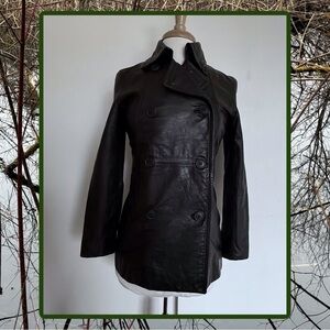 Vintage 90's GAP 100% Leather Double Breasted Pea Coat Black Size X-Small
